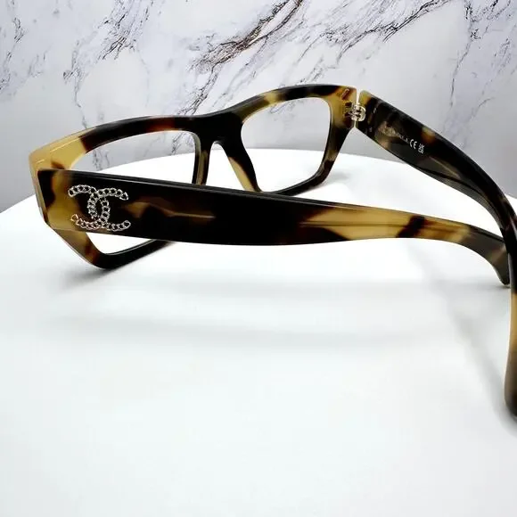 New CHANEL Eyeglasses Brown Gold Chain CC Rectangle 52mm Rx-able - Picture 15 of 16